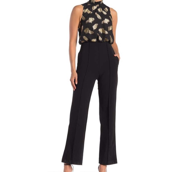 Donna Morgan Pants - Black & Metallic Gold // Jumpsuit
